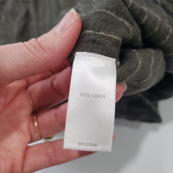 Pure Jill Linen Tunic Shirt Womens Small Green Stripe Long Sleeve Button Front - Picture 4 of 7